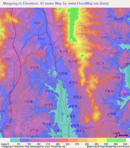 Maegong-ni,South Korea Elevation Map