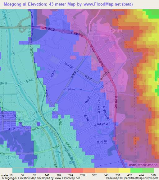 Maegong-ni,South Korea Elevation Map