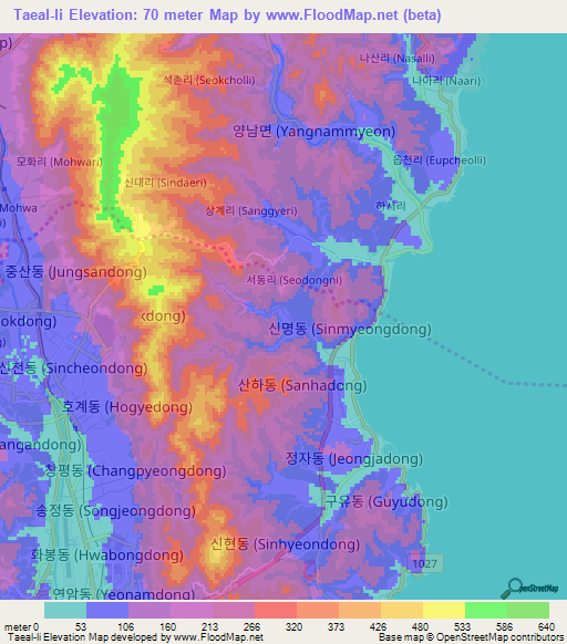 Taeal-li,South Korea Elevation Map