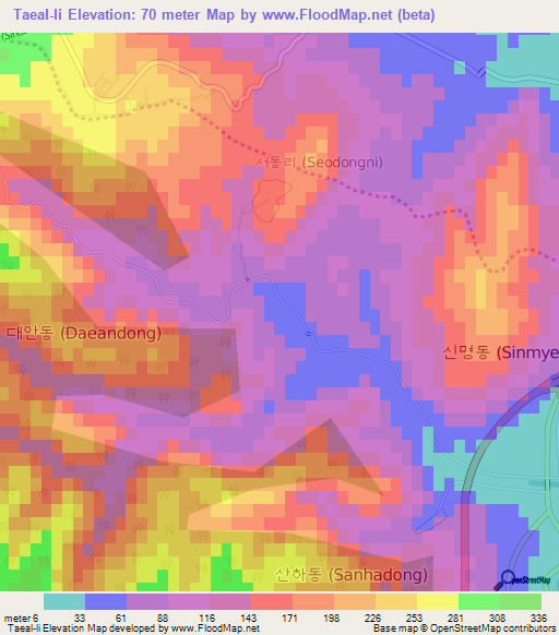 Taeal-li,South Korea Elevation Map