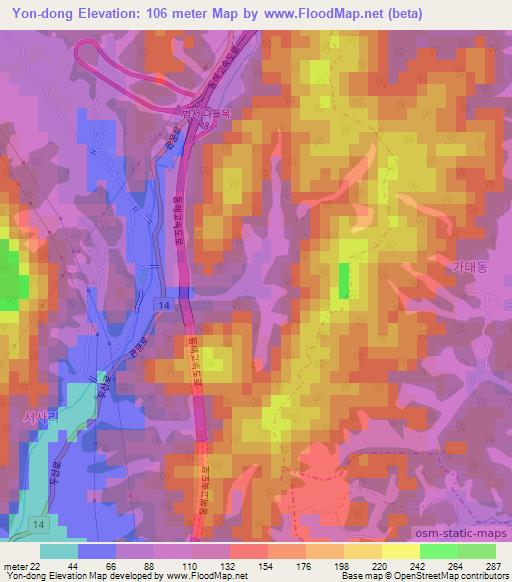 Yon-dong,South Korea Elevation Map