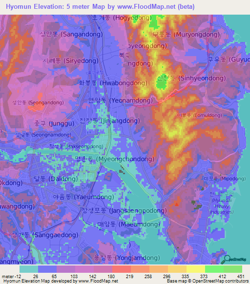 Hyomun,South Korea Elevation Map