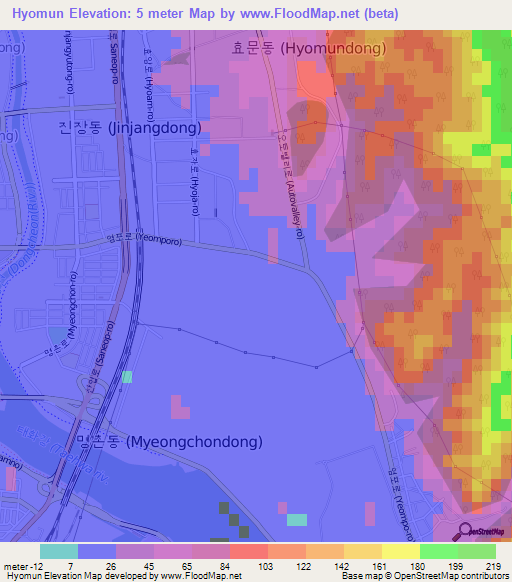 Hyomun,South Korea Elevation Map