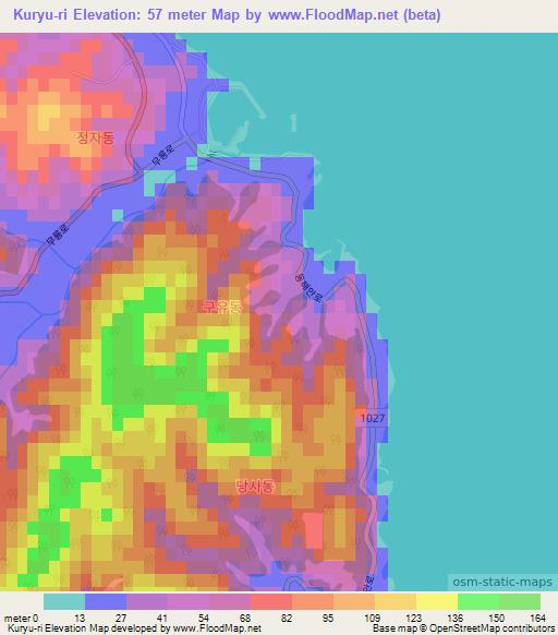 Kuryu-ri,South Korea Elevation Map