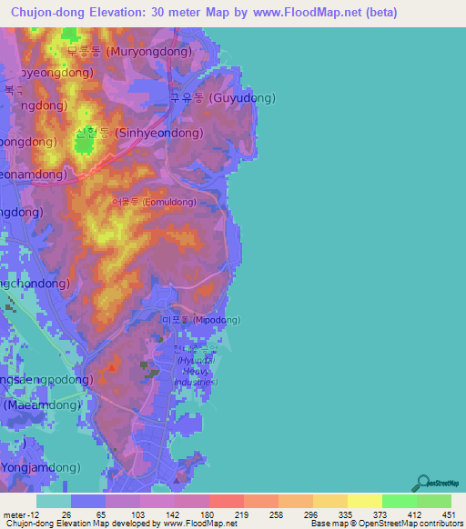 Chujon-dong,South Korea Elevation Map