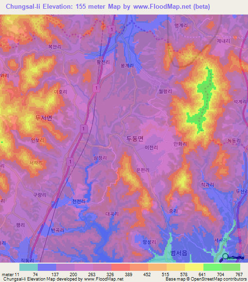 Chungsal-li,South Korea Elevation Map
