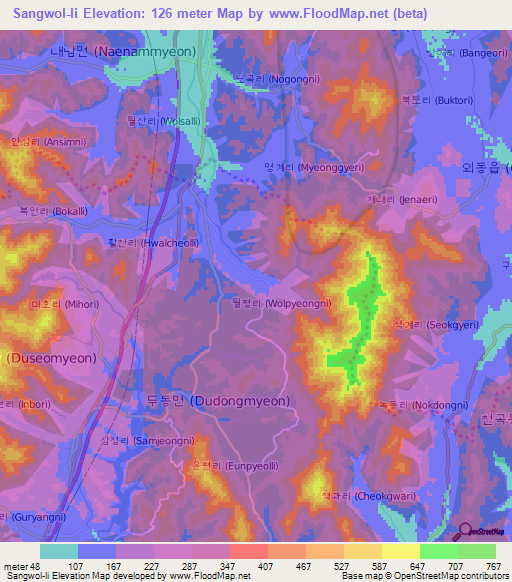 Sangwol-li,South Korea Elevation Map