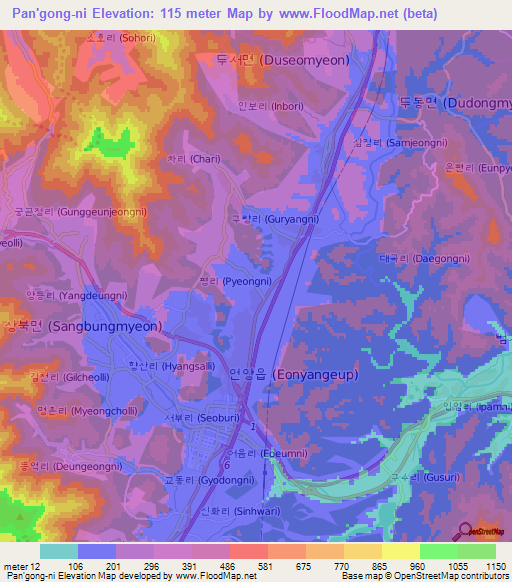 Pan'gong-ni,South Korea Elevation Map