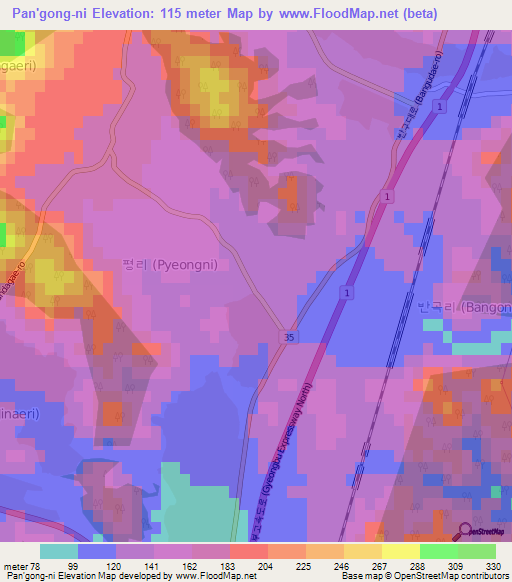 Pan'gong-ni,South Korea Elevation Map