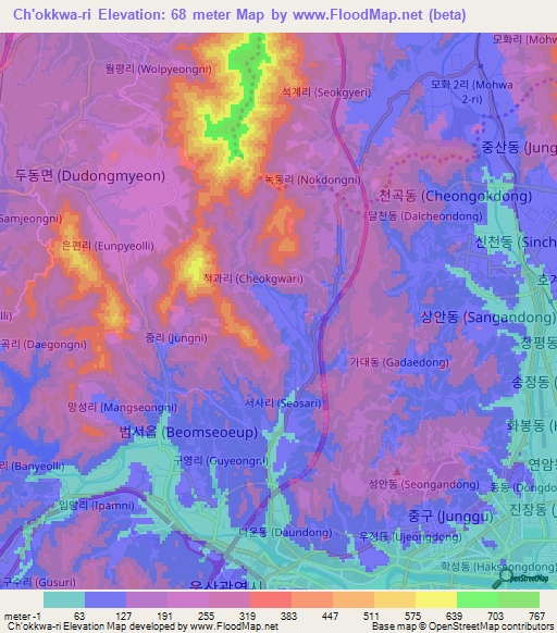 Ch'okkwa-ri,South Korea Elevation Map