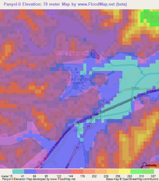 Panyol-li,South Korea Elevation Map