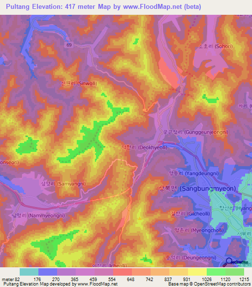 Pultang,South Korea Elevation Map