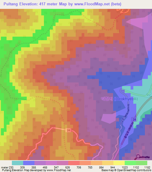 Pultang,South Korea Elevation Map