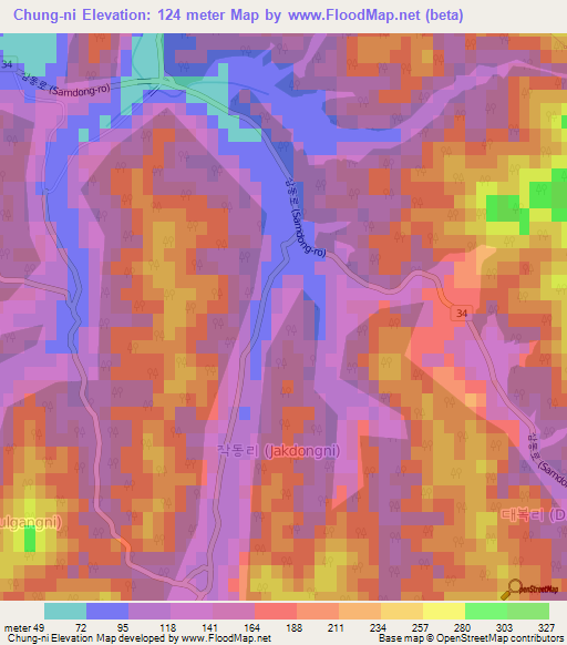 Chung-ni,South Korea Elevation Map