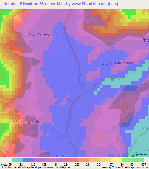 Komdan,South Korea Elevation Map