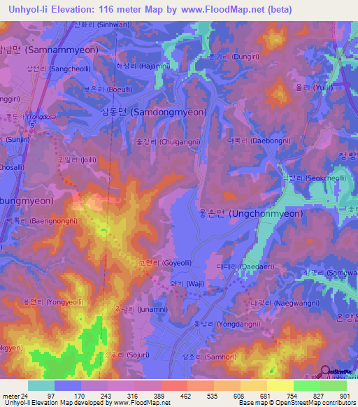 Unhyol-li,South Korea Elevation Map