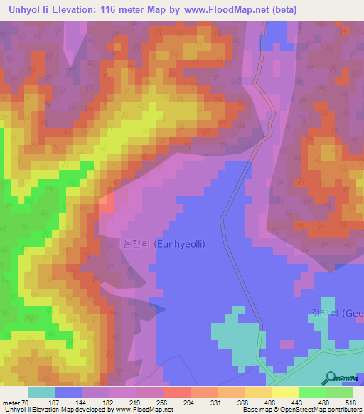 Unhyol-li,South Korea Elevation Map