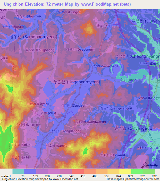 Ung-ch'on,South Korea Elevation Map