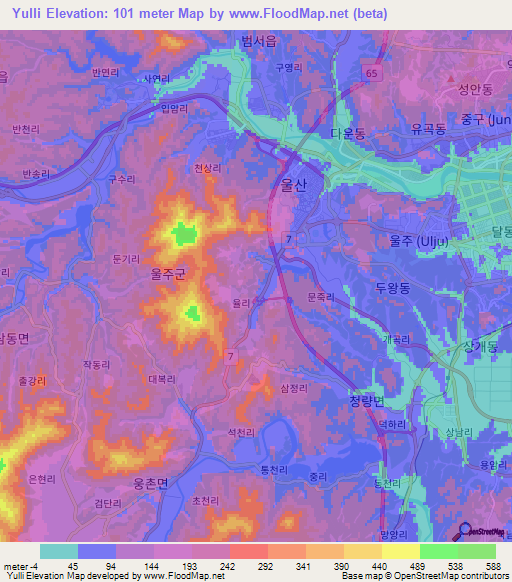 Yulli,South Korea Elevation Map