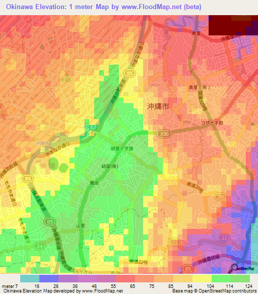 Okinawa,Japan Elevation Map