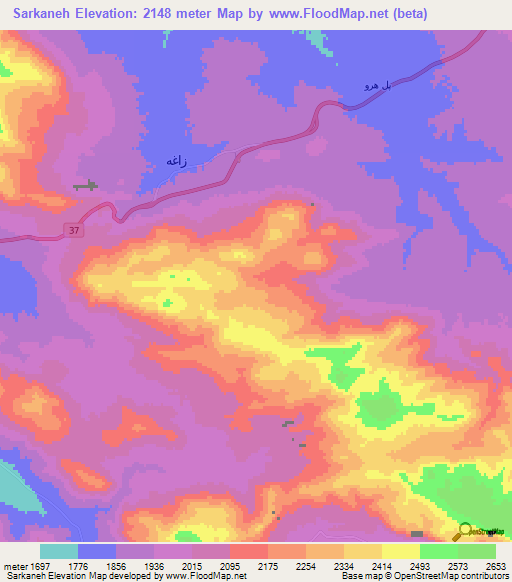 Sarkaneh,Iran Elevation Map