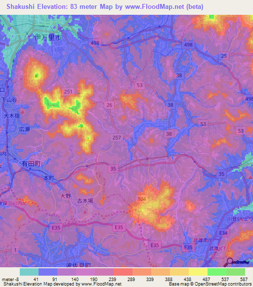 Shakushi,Japan Elevation Map