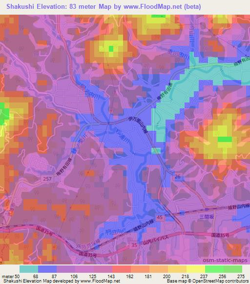 Shakushi,Japan Elevation Map
