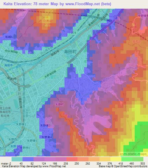Kaita,Japan Elevation Map