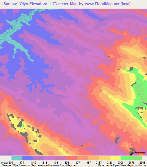 Saran-e `Olya,Iran Elevation Map