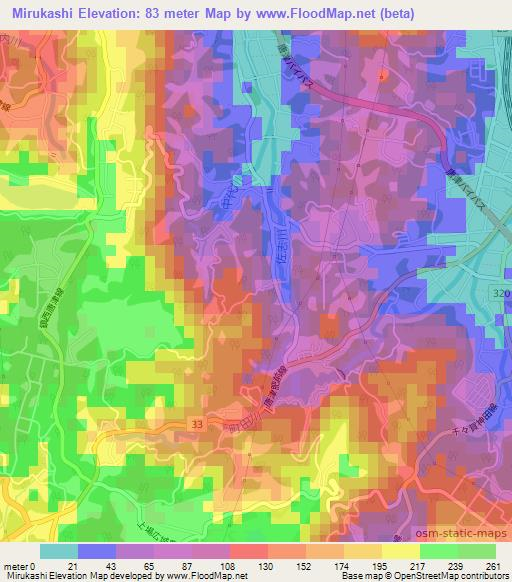 Mirukashi,Japan Elevation Map