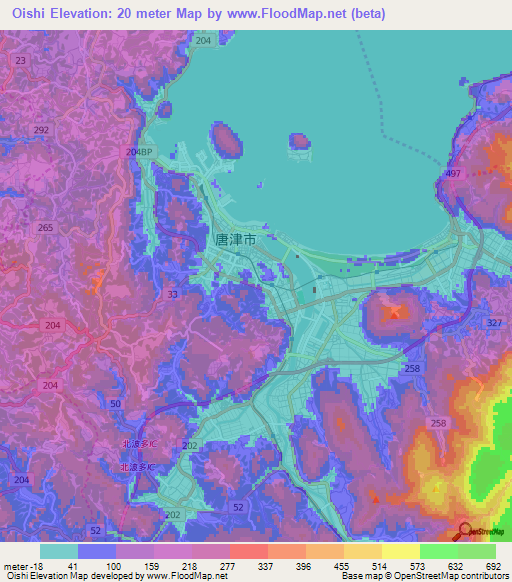Oishi,Japan Elevation Map