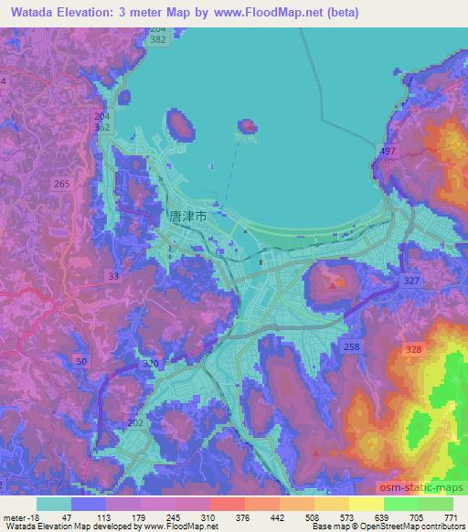Watada,Japan Elevation Map