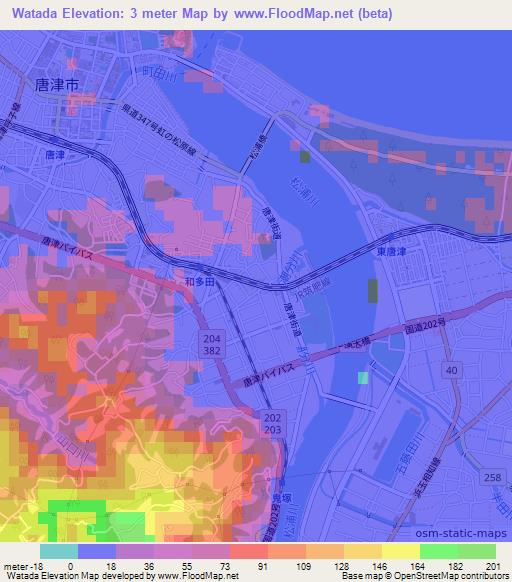 Watada,Japan Elevation Map