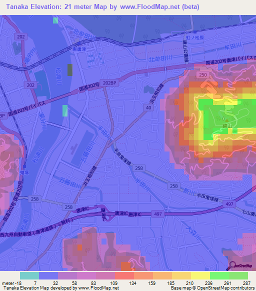 Tanaka,Japan Elevation Map