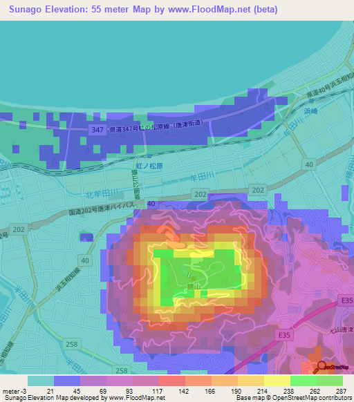 Sunago,Japan Elevation Map