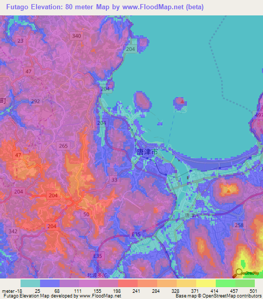 Futago,Japan Elevation Map