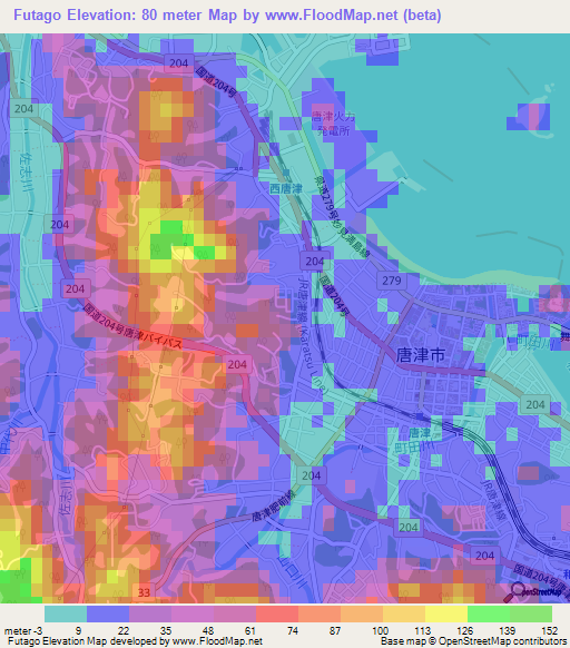 Futago,Japan Elevation Map