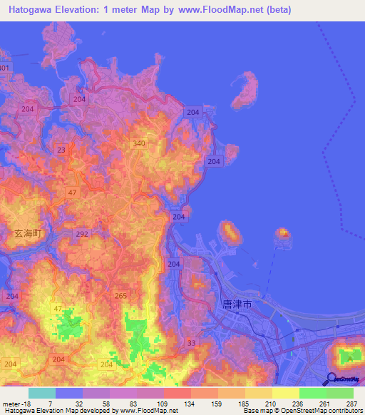 Hatogawa,Japan Elevation Map