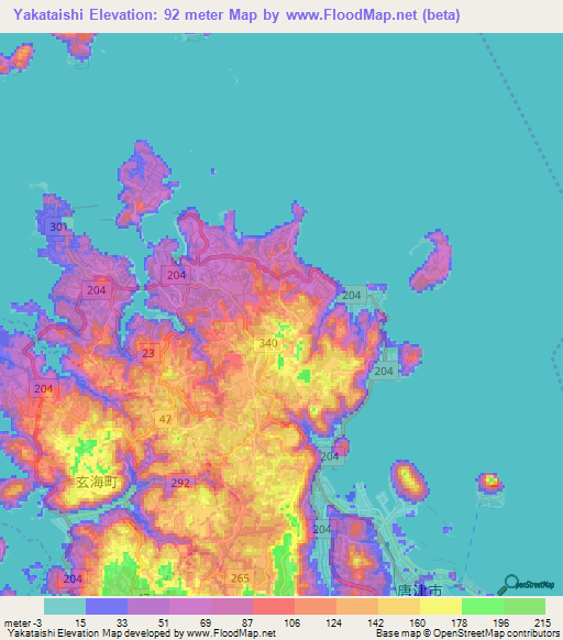 Yakataishi,Japan Elevation Map