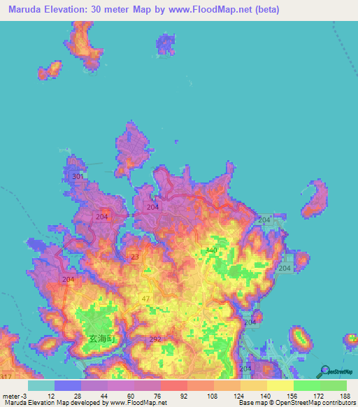 Maruda,Japan Elevation Map