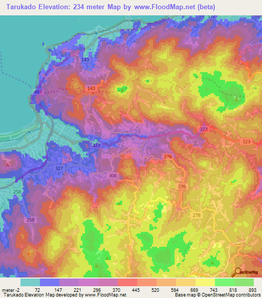 Tarukado,Japan Elevation Map