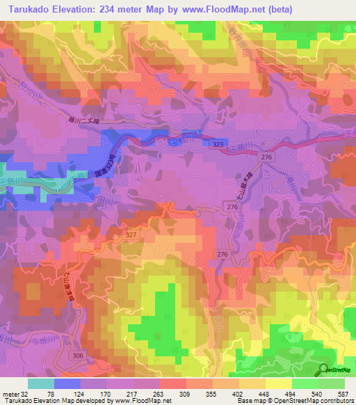 Tarukado,Japan Elevation Map