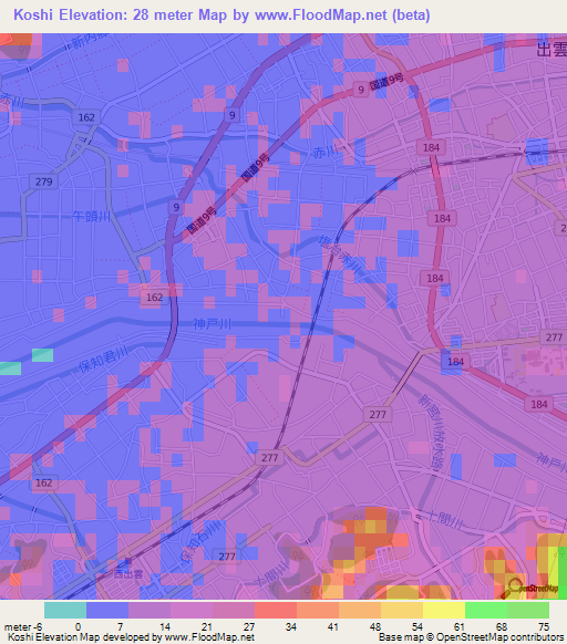 Koshi,Japan Elevation Map