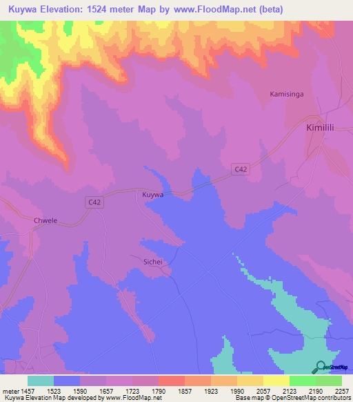 Kuywa,Kenya Elevation Map