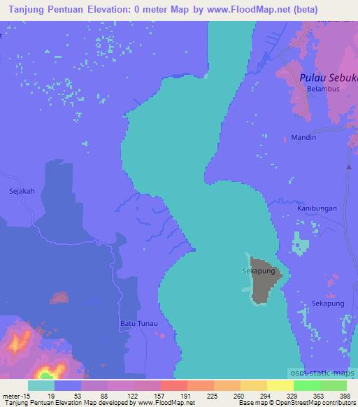 Tanjung Pentuan,Indonesia Elevation Map