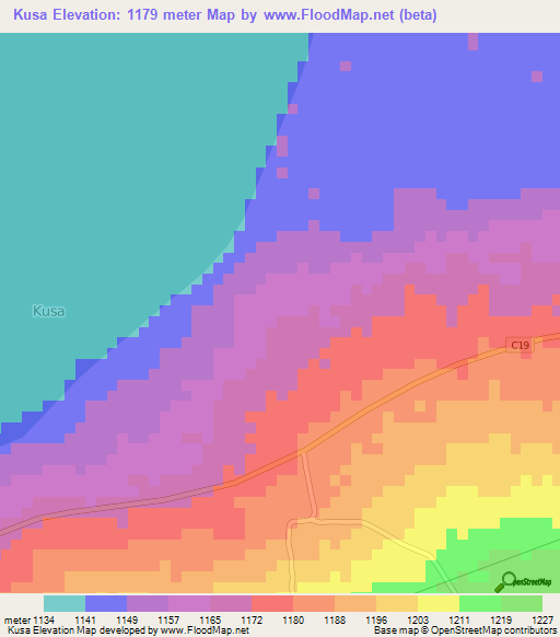 Kusa,Kenya Elevation Map