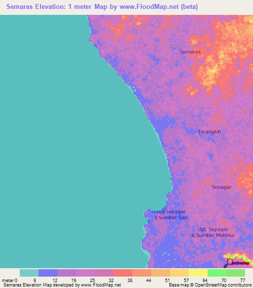 Semaras,Indonesia Elevation Map