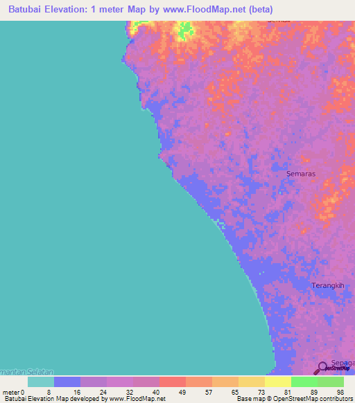 Batubai,Indonesia Elevation Map