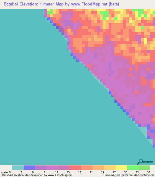 Batubai,Indonesia Elevation Map