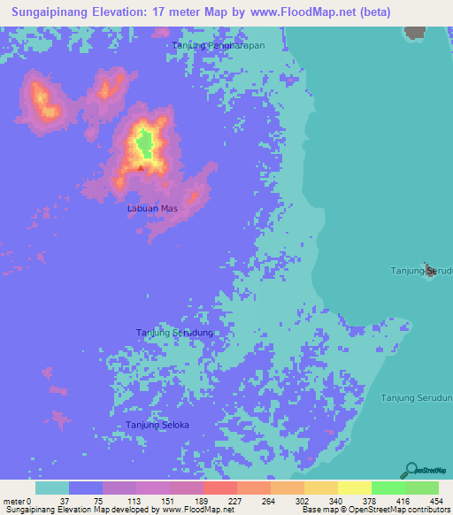 Sungaipinang,Indonesia Elevation Map
